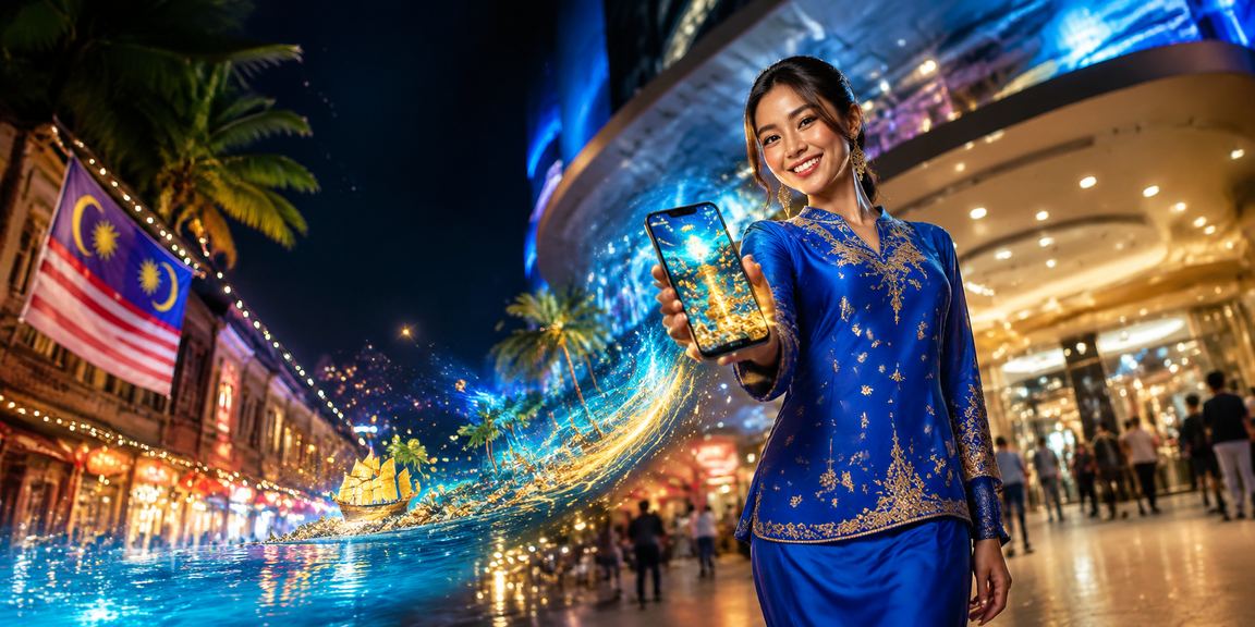 Pengguna wanita berbaju kurung menggunakan aplikasi kasino 4dyes di Melaka
